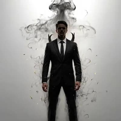 AI generated video: Make this man transforms into black demon 