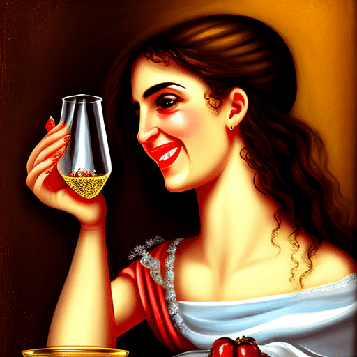 AI generated: happy Greek girl - empty glass.
style: baroque