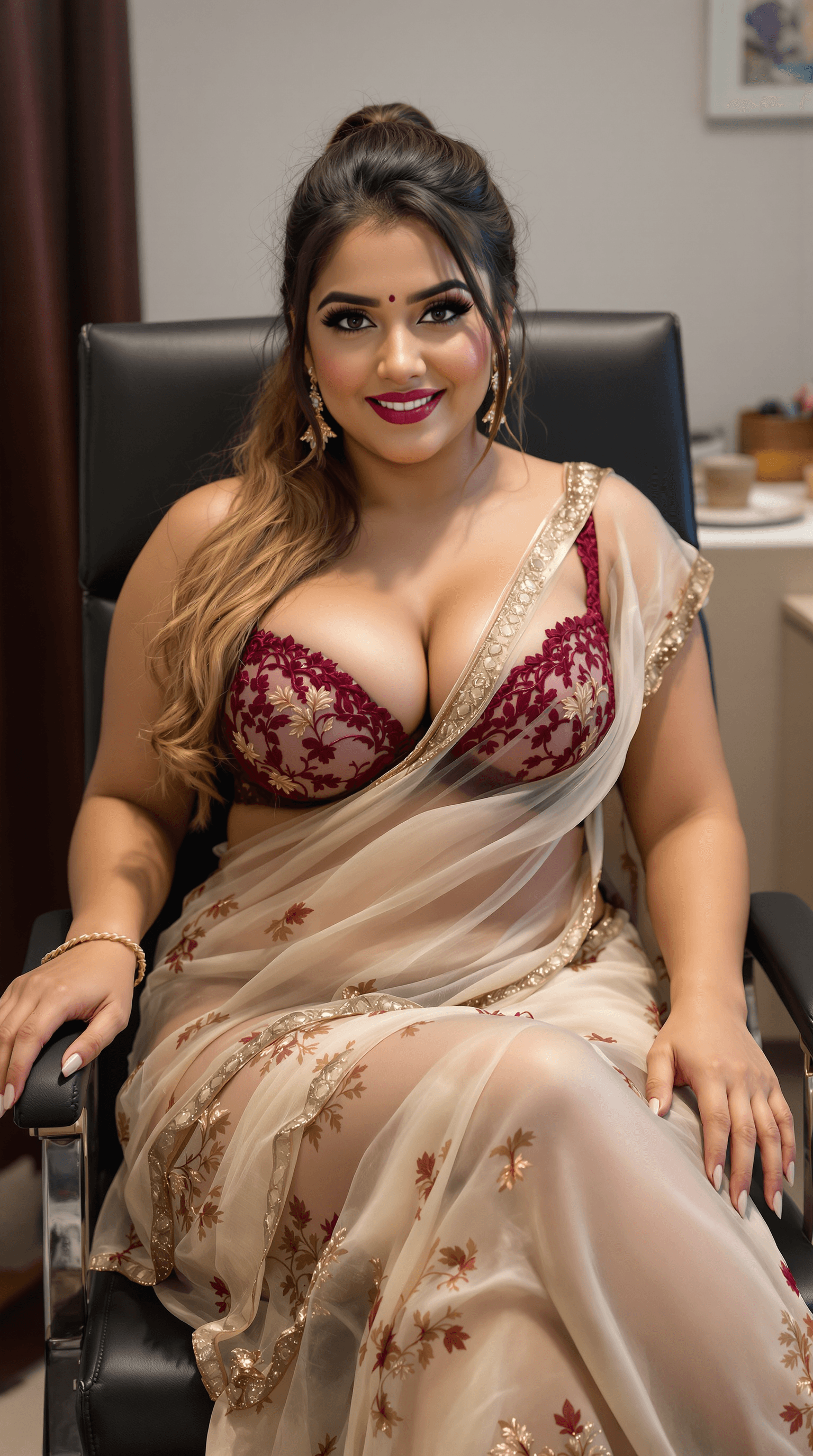 AI generated: Front view, full body image of a 25 year old plus sized hourglass figured Pakistani hot and sexy lad...