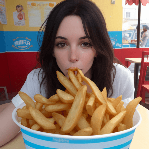 AI generated: mikela comiendo papas fritas