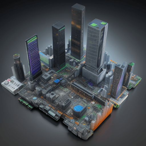 AI generated: Computer motherboard 3D city 8k