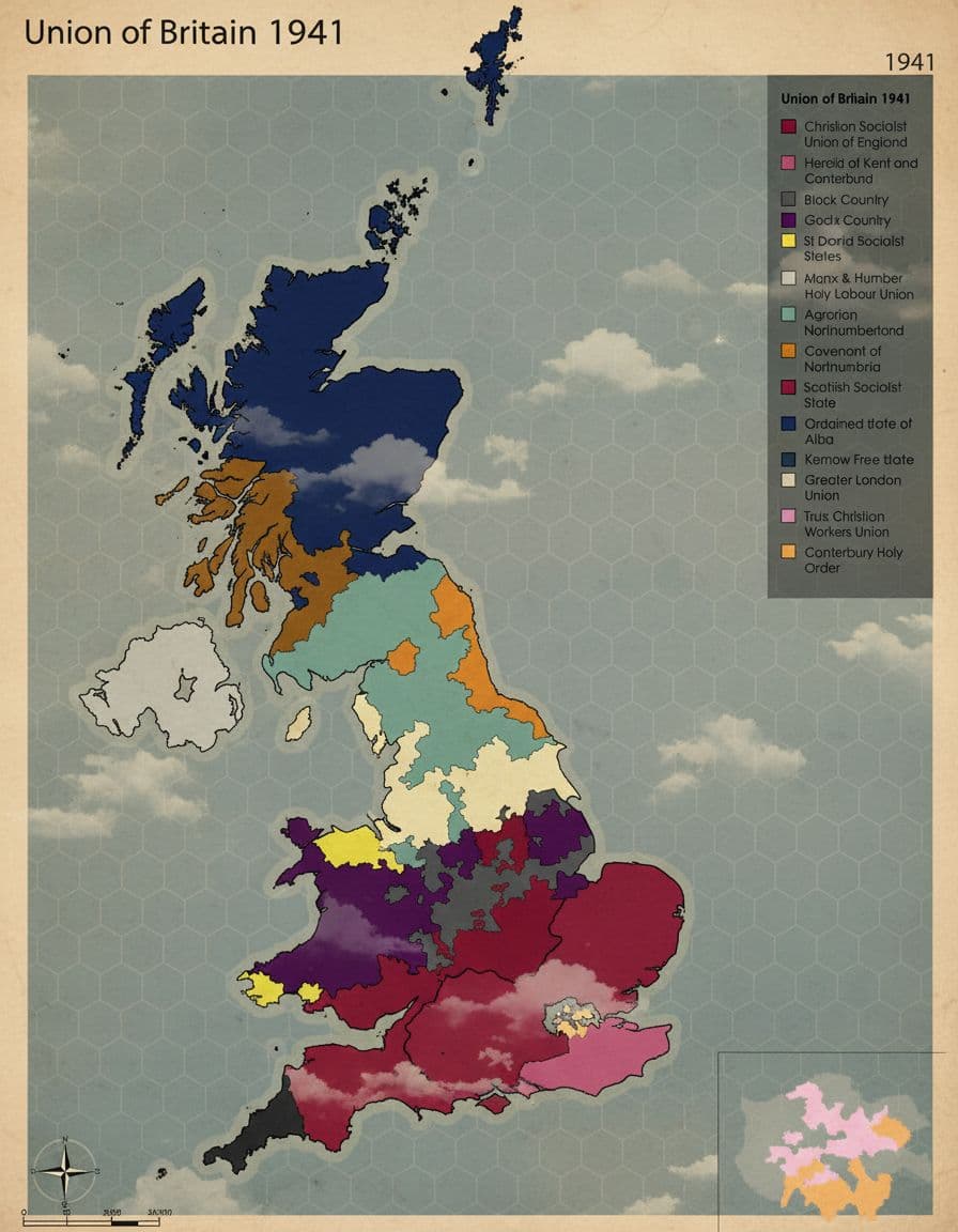 AI generated: please recreate this in the style of a HOI4 map, keep borders the same