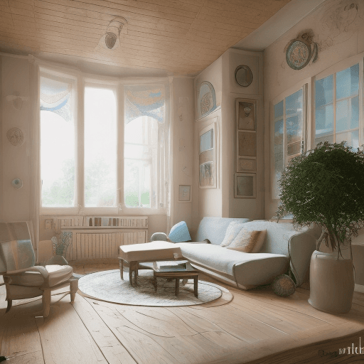 AI generated: High resolution photography interior design, dreamy sunken living room conversation pit, wooden floo...