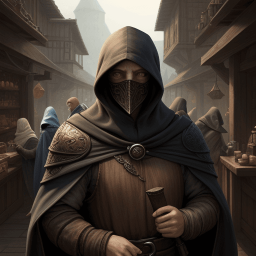 AI generated: A Merchant on a council with other members with faces hidden under hoods in a fantasy realistic styl...