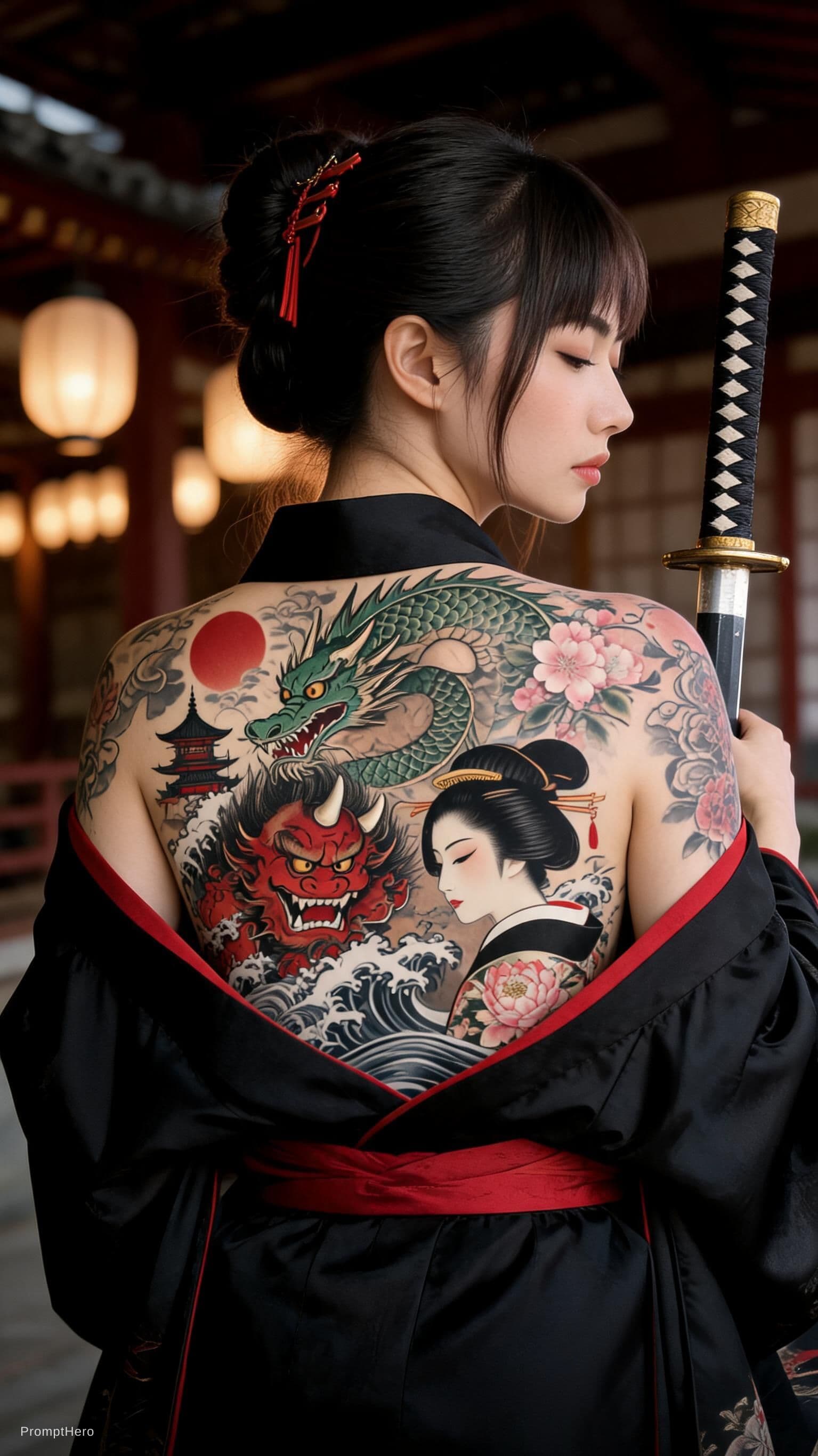 AI generated: Ultra-realistic photograph of a beautiful East Asian woman in her mid-20s, viewed from behind at a t...