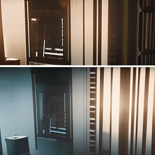 AI generated: "0": "(apartment with a window), (Blade Runner 2049), (dark), city view, dark weather, computer pane...