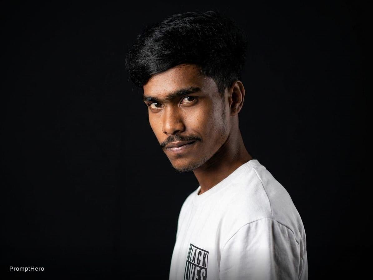 AI generated: Back black baground attitude photo 