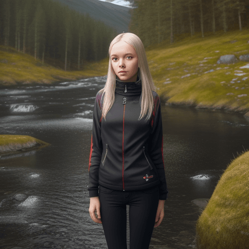 AI generated: young slim girl in norwegian nature