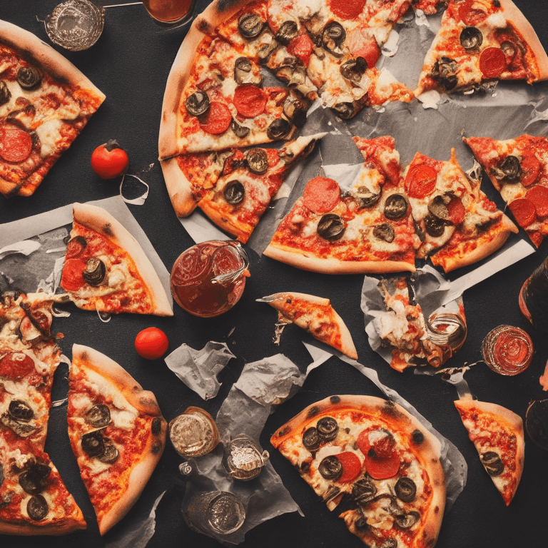 AI generated: flatlay, pizza,backround black
