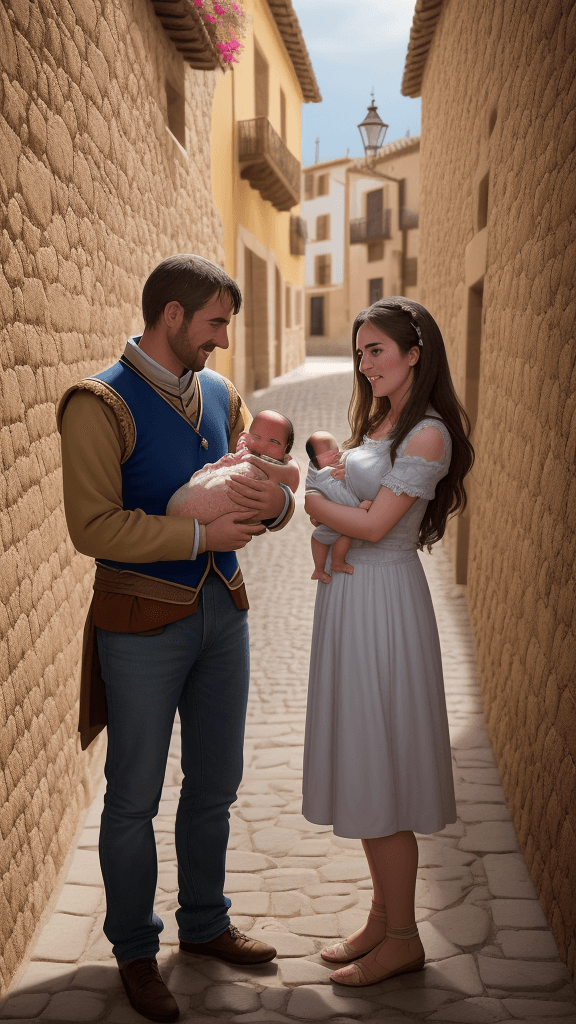 AI generated: A couple with a newborn girl. Location Avila Spain, year 1515, photorealistic style 8k, 35mm f1.8 Ca...