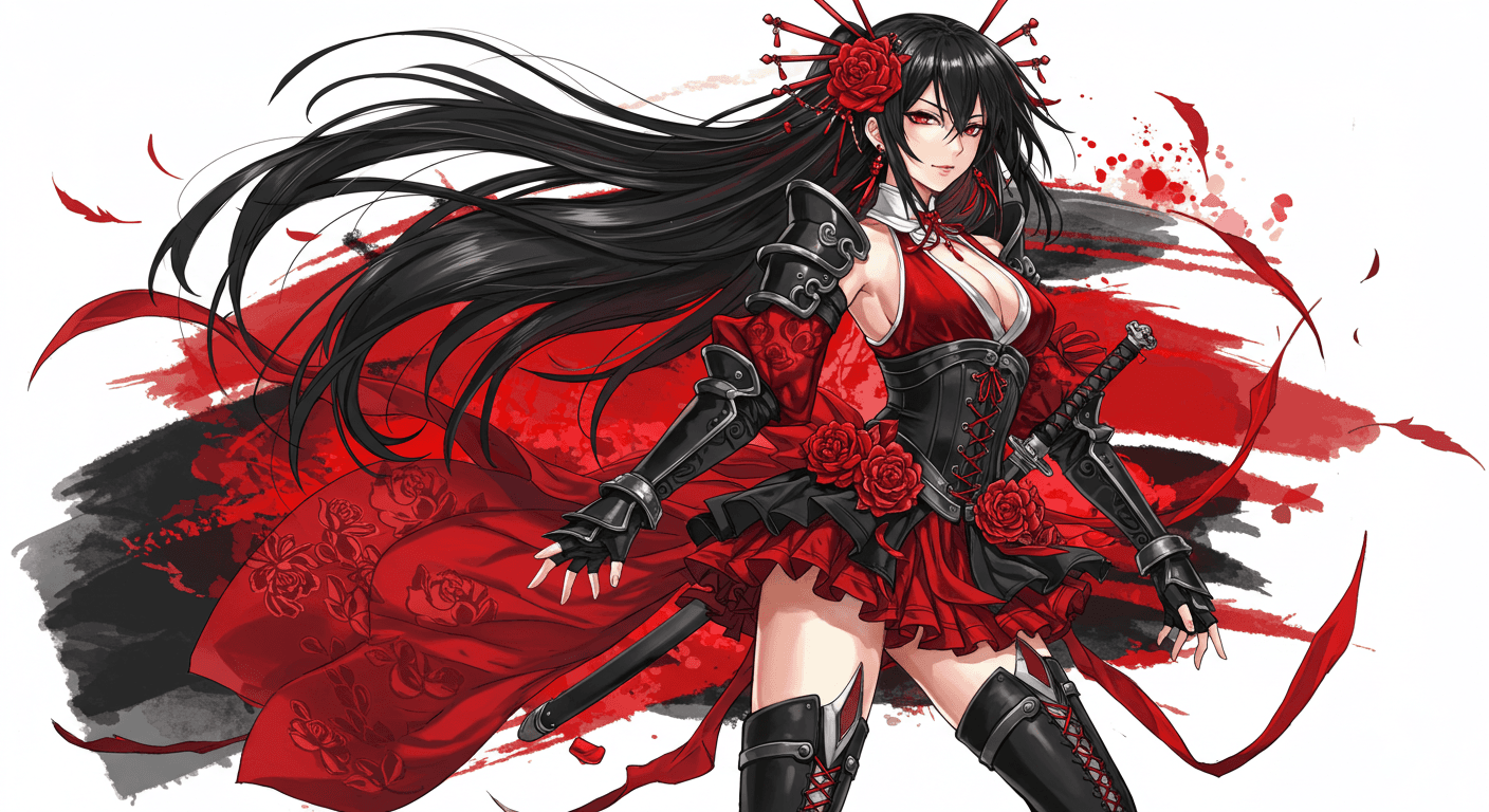 AI generated: A stylized digital painting in the style of anime, featuring vibrant warm oranges and reds contraste...