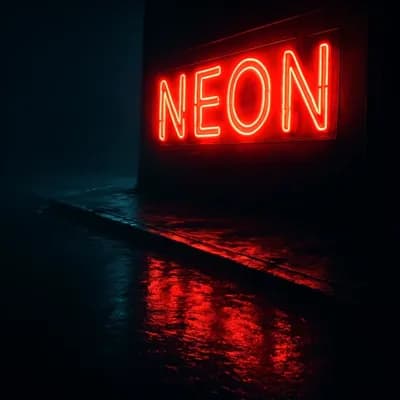 AI generated video: “2.39:1, 30 fps • DUTCH ANGLE: flickering neon sign looms over a rain-slicked curb • pulses erratica...
