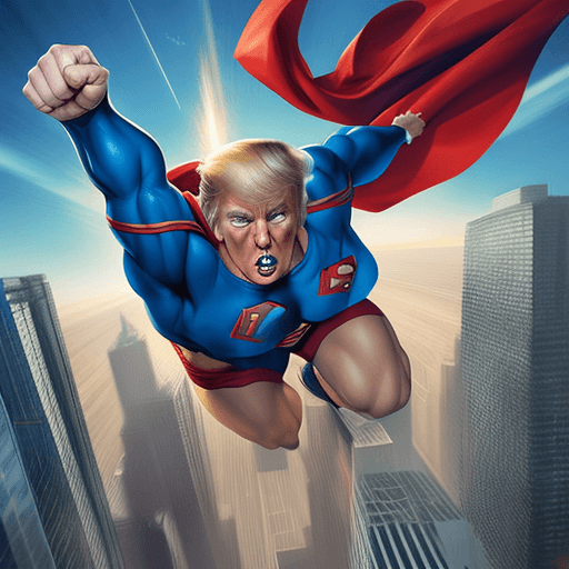 AI generated:  Donal Trump superman flying fist out