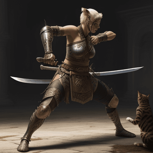 AI generated: warrior with a sword killing cats