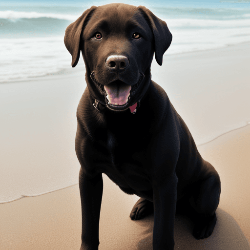AI generated: a labrador retriever, looking at the camera with a happy face, on the beach