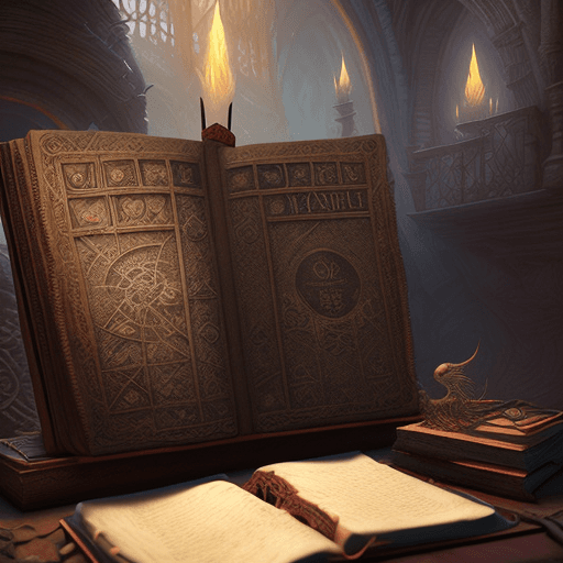 AI generated: mdjrny-v4 style, magic spell book sitting on a table in the catacombs, hypermaximalist, insanely det...