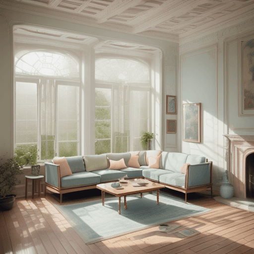 AI generated: High resolution photography interior design, dreamy sunken living room conversation pit, wooden floo...
