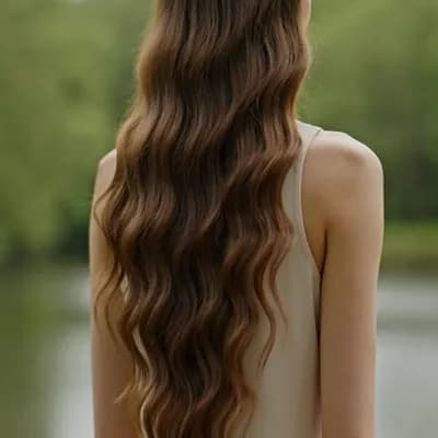 AI generated video: The camera performs a slow,cinematic orbit around her (from behind to a side profile),with professio...