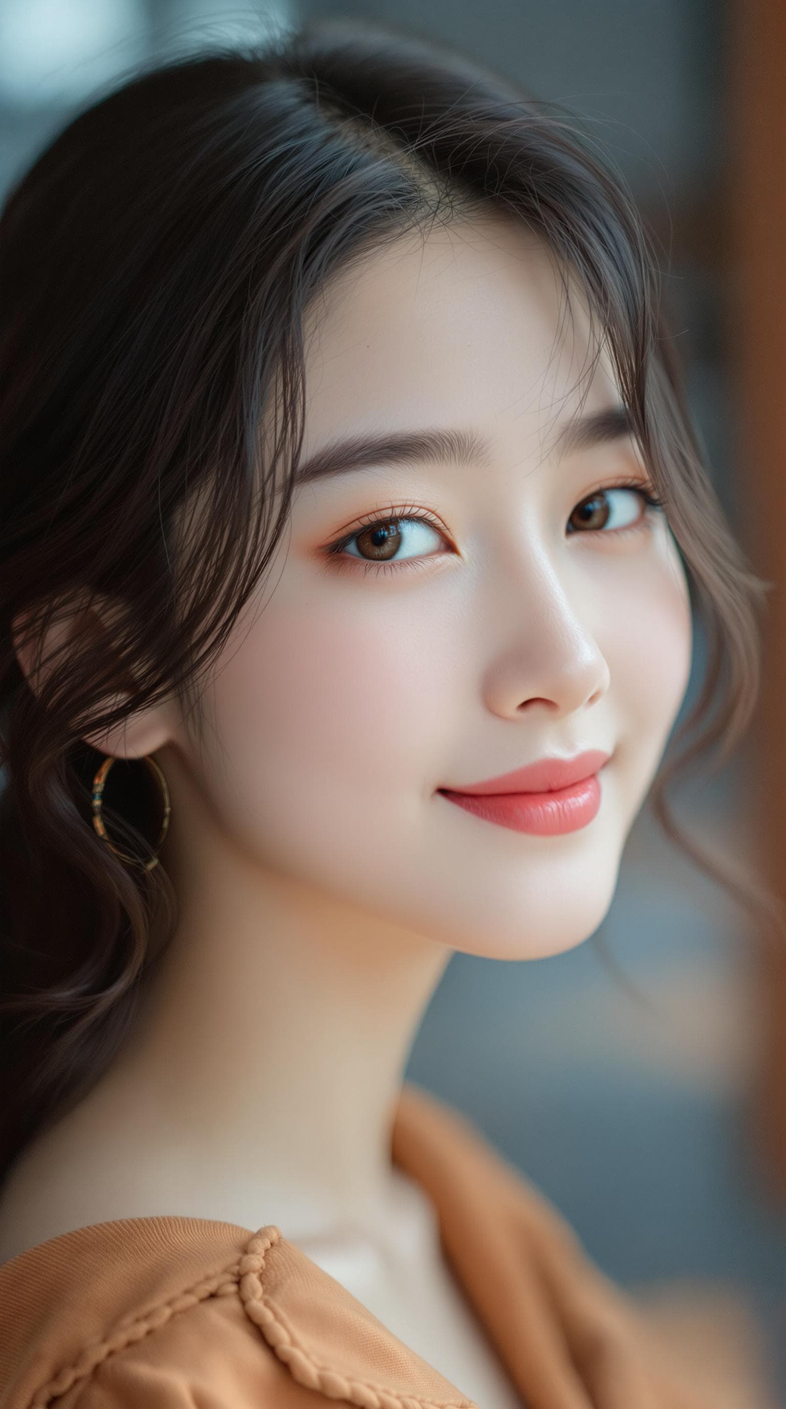 AI generated: 3/4 style photo of a Korean woman, 22 years old, slight smile, beautiful facial features, flawless s...