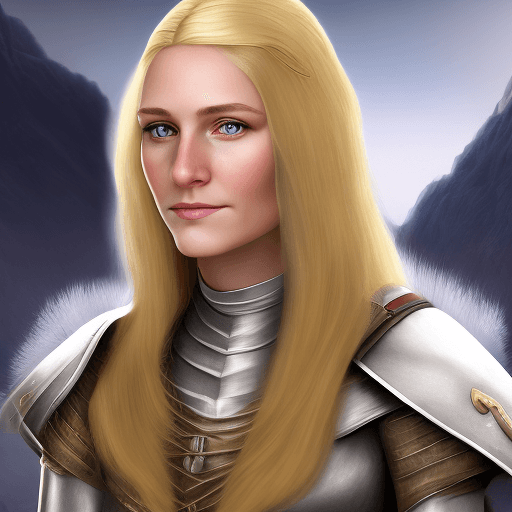 AI generated: Ultra high resolution photography of a medieval Woman with blonde hair named Dreegan Vallangale, wit...