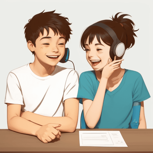 AI generated:  Illustrate the boy and girl happily chatting on the phone. Show them engrossed in conversation, wit...