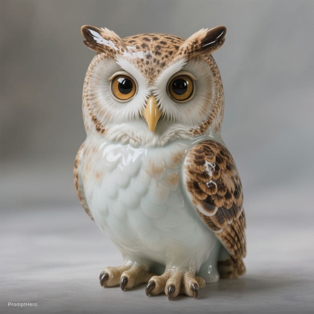 AI generated: an owl as a porcelain figurine 
with high gloss under diffused light
imperfections
