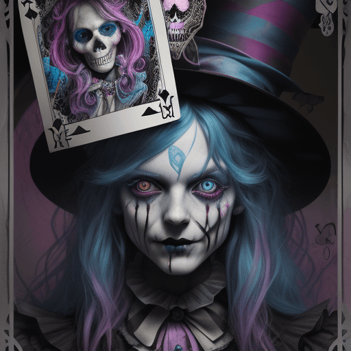 AI generated: alice in wonderland, mad hatter the magician in a tarot card, highly detailed, half skull face, cine...