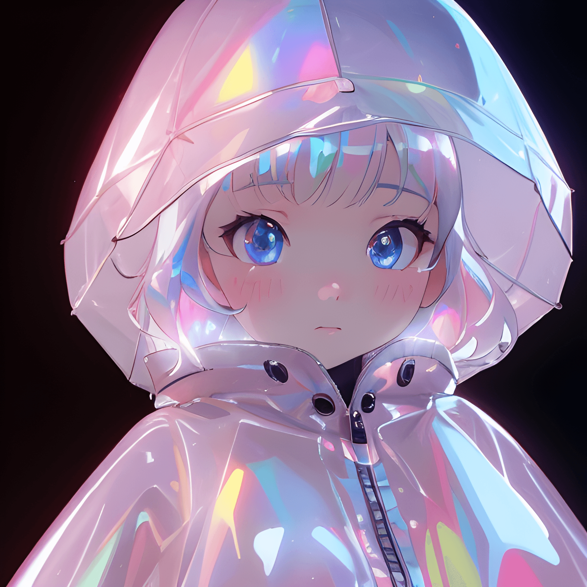 AI generated: a close up of a doll wearing a raincoat, a frightened look, a raytraced image, trending on cgsociety...