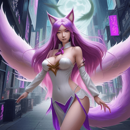 AI generated: Ahri, a nine-tailed fox spirit from the mystical world of League of Legends, finds herself stranded ...
