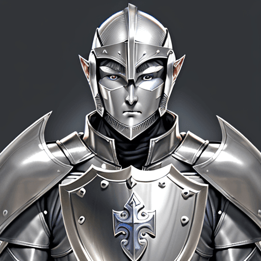 AI generated: paladin human man with silver hears grey big eyes and with a shield on his back, 29 years old, no br...