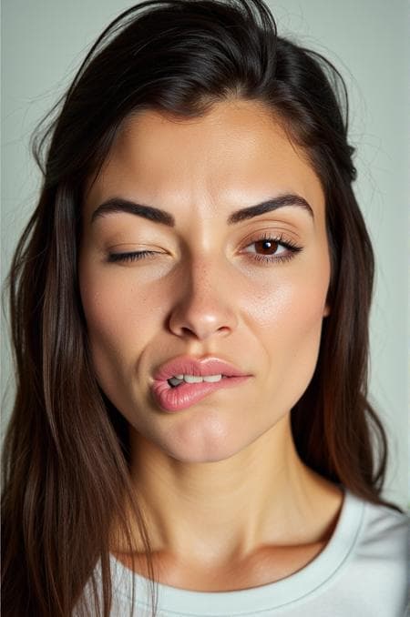 FLUX - more real face, with bit lips and wink eyes