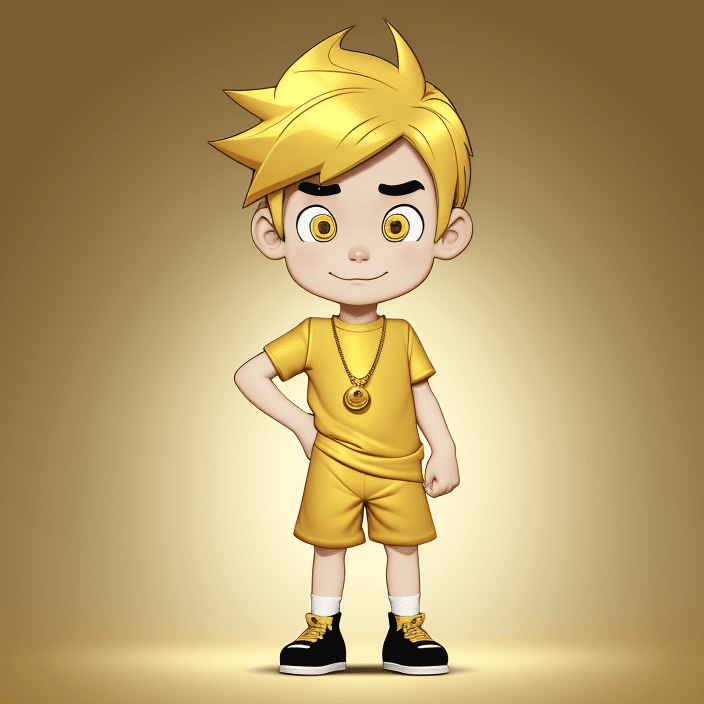 AI generated: 
cartoon boy, gold theme

