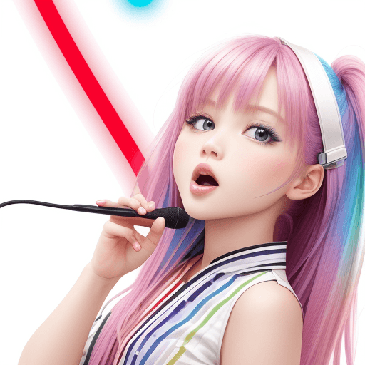 AI generated: high detail, white background with colorful lines. beautiful karaoke girl