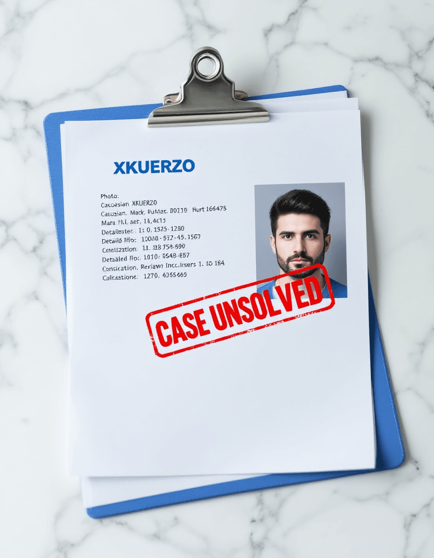AI generated: Create an image depicting a file, attached to a blue clipboard, with a heading text "XKUERZO" in bol...