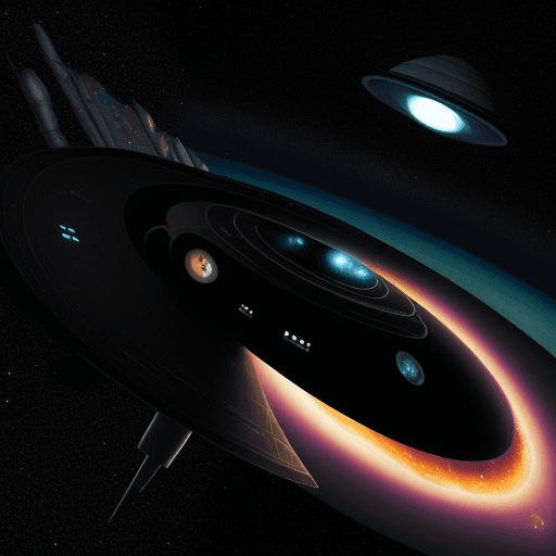 AI generated: perry rhodan spaceship basis behind a black hole in sixties style