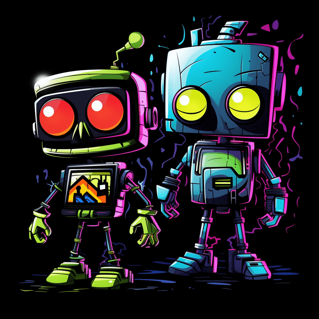 AI generated: Minimalist vector, anime robots from Trigger, sleek with clean lines, technology, futuristic, and po...