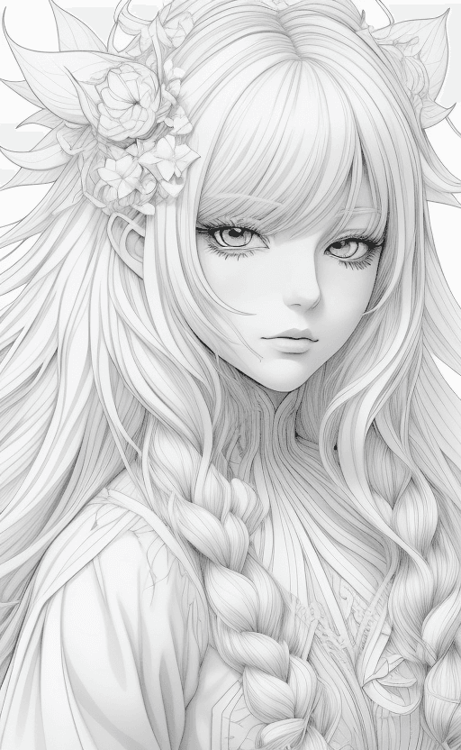 AI generated: coloring page Anime portrait clean line art, black pen line high detail,,wild dynamic white hair, wo...