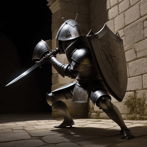 AI generated: Woodlouse in an ancient armor with sword and shield in its hands, looking angry and ready for a figh...