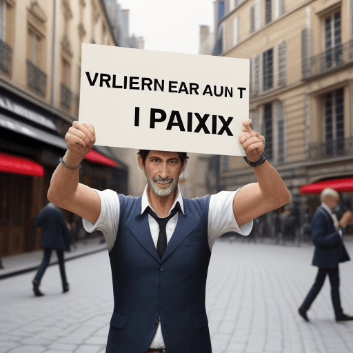AI generated: man holding sign " Vivre en paix!"