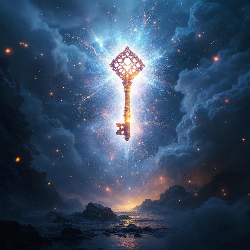 AI generated: Create a key made of Light and energy  - Light (The Radiance of Perception)- Luminary  Floating in a...
