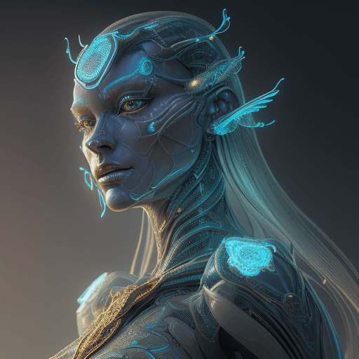 AI generated: Hyper-realistic medium shot portrait with hyperdimensional artificial humanoid being. beautiful intr...