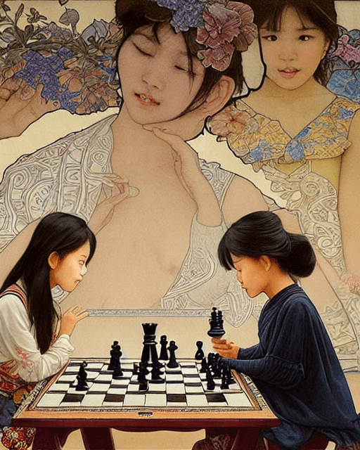 AI generated: 2 asian college girls, hyper detailed illustration of two girls around the age of 20 playing in a fi...