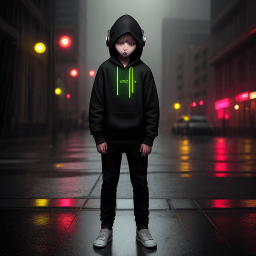AI generated: masterpiece, boy alone, solo, incredibly absurd, hoodie, headphones, street, outdoor, rain, neon,

