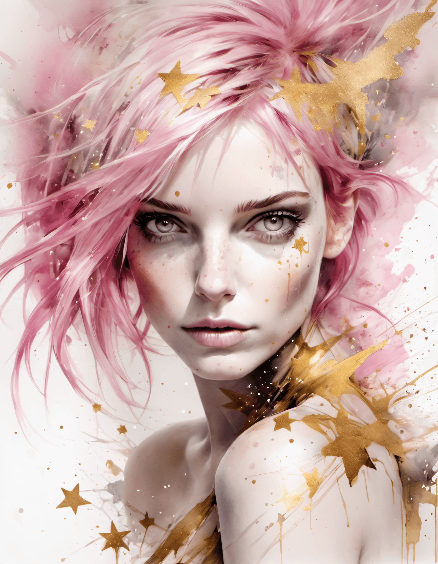 AI generated: Masterpiece, Best Quality, Watercolor and pencil, digital painting, a ((gorgeous)) punk goddess with...