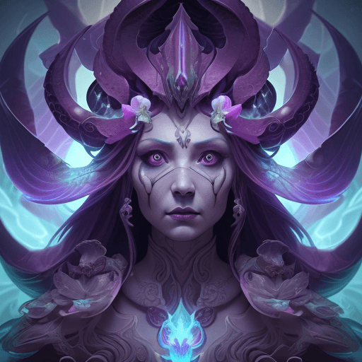 AI generated: Goddess close-up portrait ronmt. dota 2 phoenix , nautilus, orchid, skull, bioluminiscent creatures,...