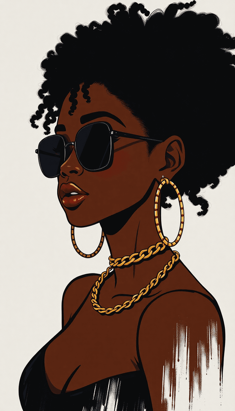 AI generated: black-woman-minimalist-painting-of-hip-hop-character-design-in-the-style-of-olivia-de-berardinis-Bla...