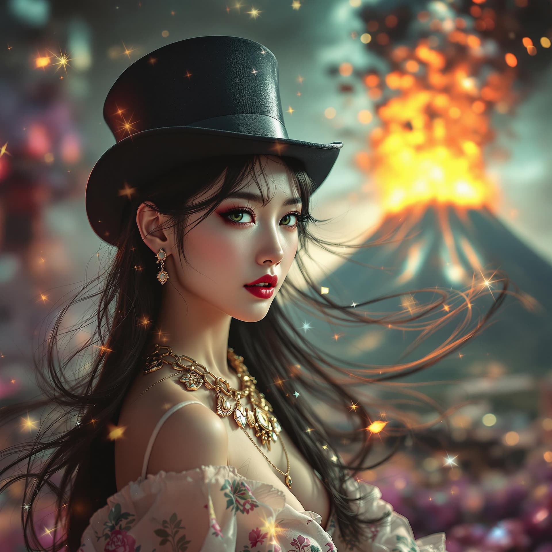 AI generated: psychedelic, surreal, trippy, close upportrait of a very beautiful asian girl, a young supermodel gi...