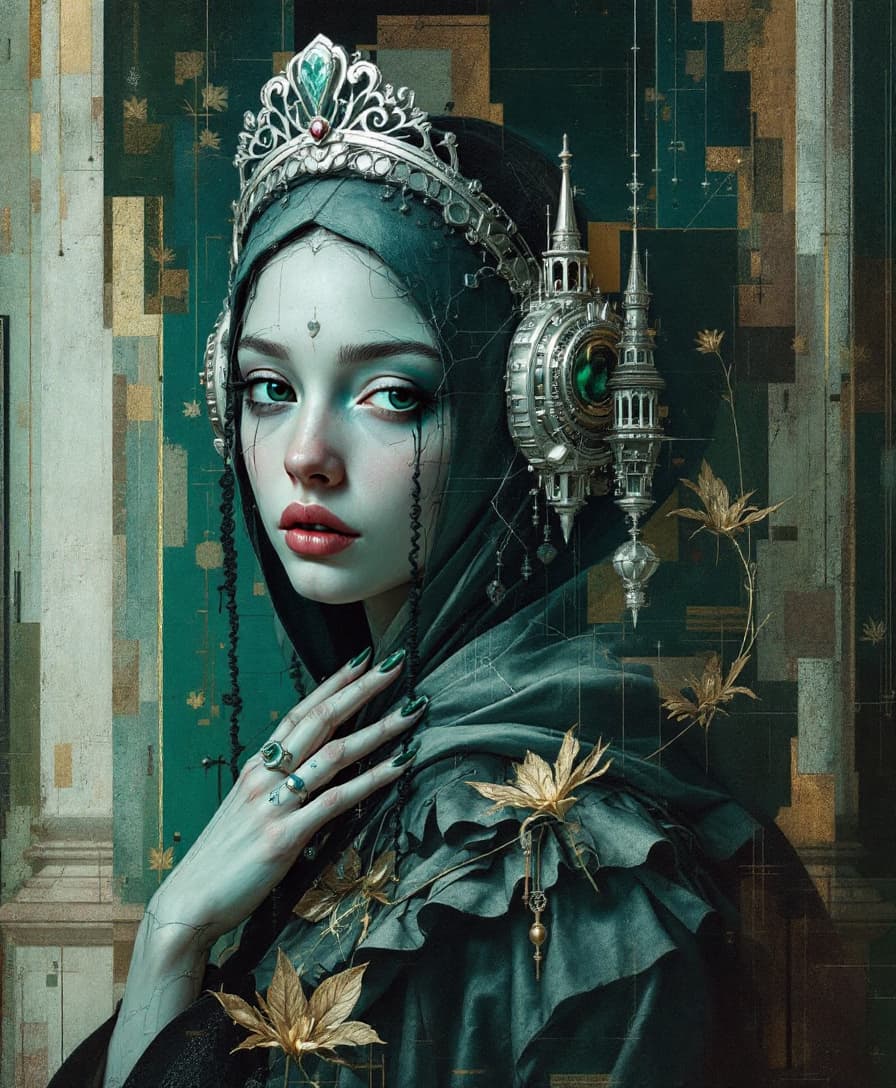 AI generated: The best work of the beautiful girl with the gallery, superimposed in the style of Oliver Vetter, Al...