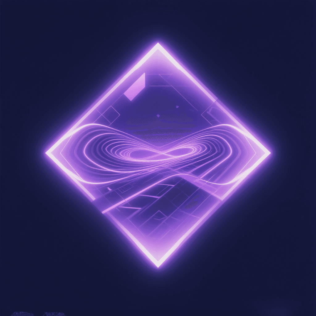 AI generated: Movimento:
glowing geometric diamond icon, purple #7B3FA0 dominant color, dark navy background, 
mot...