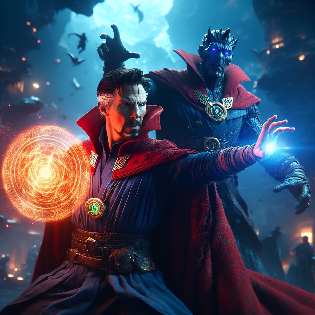 AI generated: Doctor Strange fighting against Dormammu in the Dark Dimension,masterpiece, octane render, 8k, raytr...